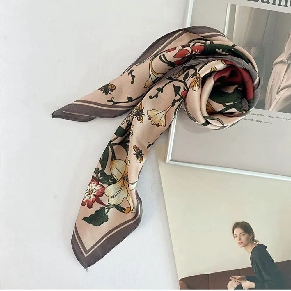Pink Floral Silky Scarf 